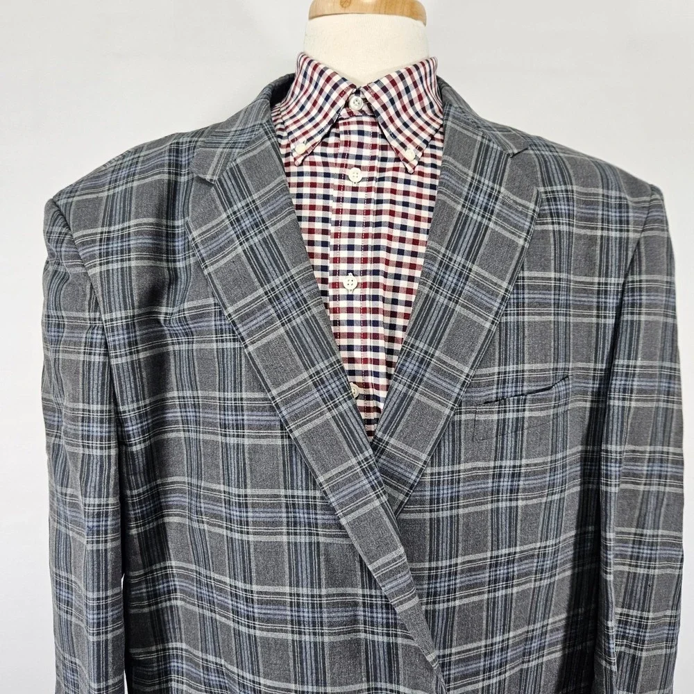 Oak Hill Men's Sport Coat Blazer Two Button Gray Plaid Linen Blend Size 3XLT